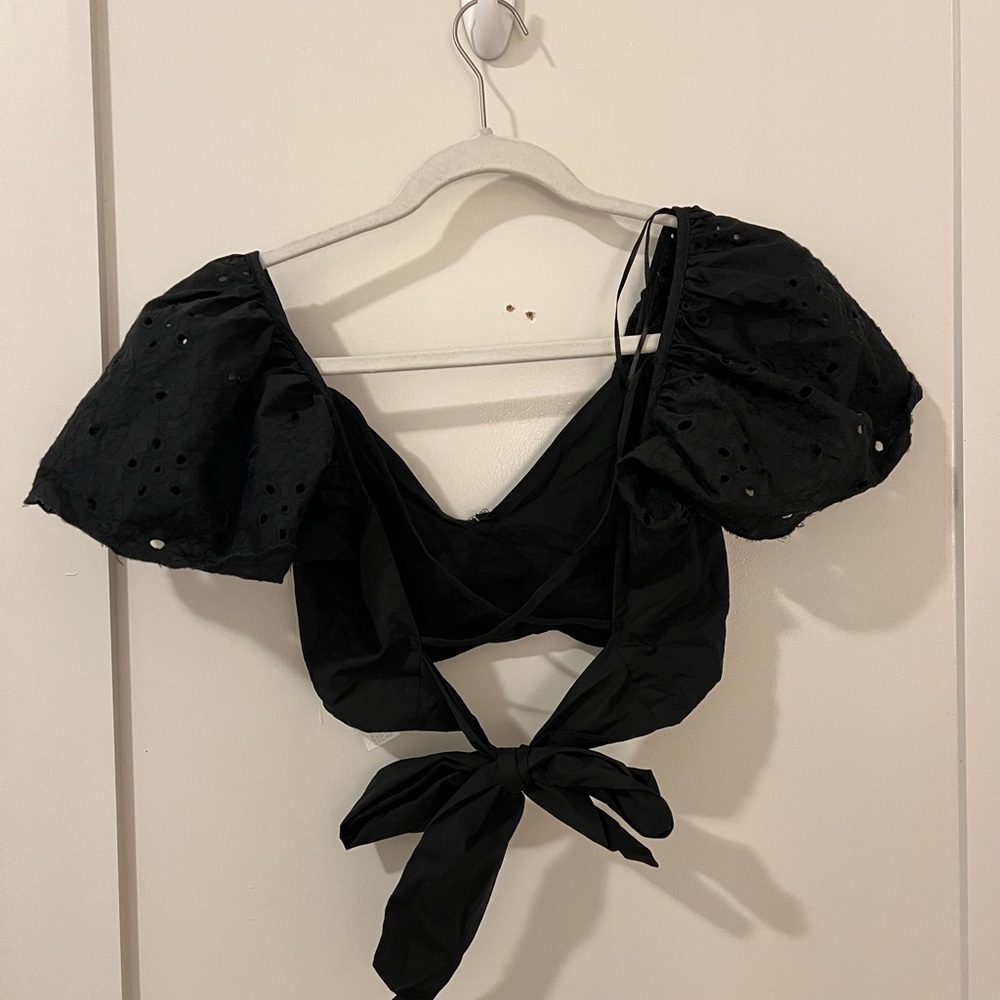 En Saison Black Eyelet Crop Top